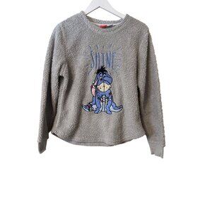 Disney Eeyore Shine Graphic Plush Fleece Sweatshirt Large Soft Gray Vintage Wome